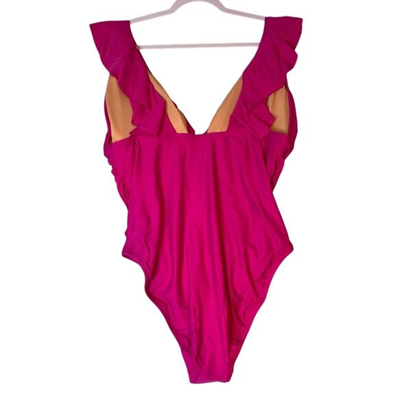 J.Crew Ruched Ruffle One-Piece Swimsuit Pink V-Neck Size 18 NWT - Picture 3 of 4